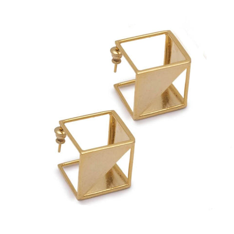 Obnoxious Cube Sterling Silver Gold Plated Earrings for Women