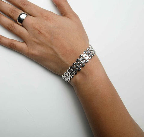 Bricked Wall Bracelet-White Gold plated